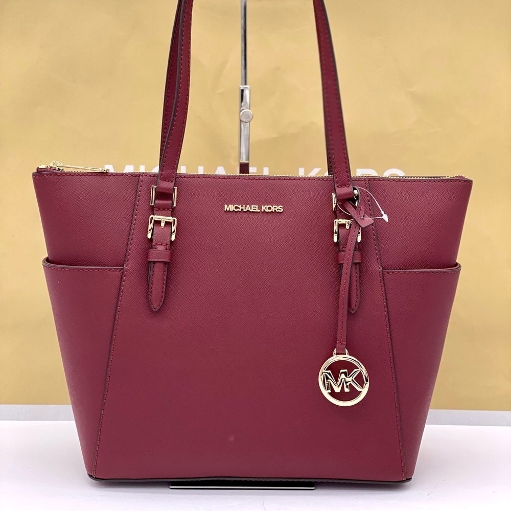 Michael Kors Large Charlotte Tote Shoulder Bag Dark Cherry - Picture 2 of 11